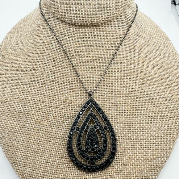 Vintage Signed Monet Teardrop Rhinestone Pendant Necklace Retro Statement Glam - Picture 3 of 11